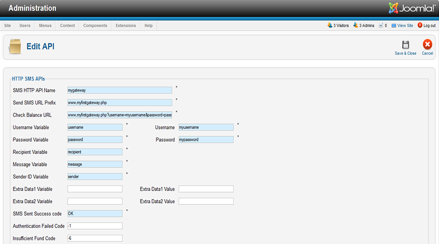 Joomla SMS Portal generator